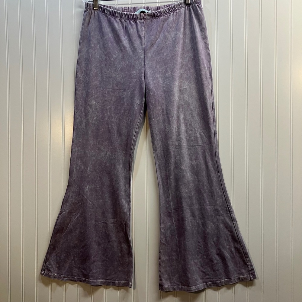 Chatoyant Womens Soft Pants 2XL Purple Acid Mineral Wash Flare Leg Bell Bottom